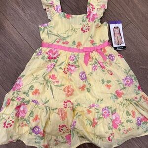 Zunie Yellow Floral Kids Dress with Pink Bow